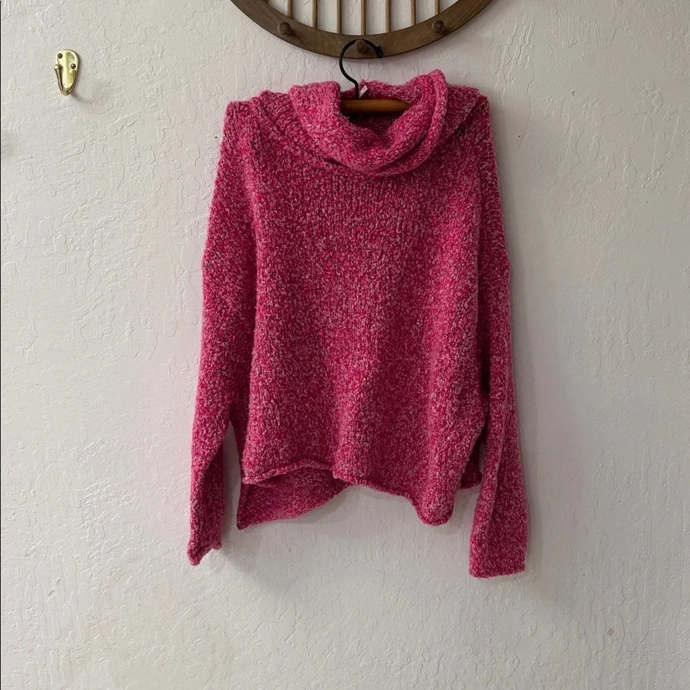 Free People BFF Cowl Neck Sweater Prickly Pear Pink XS Crop Oversized Knit